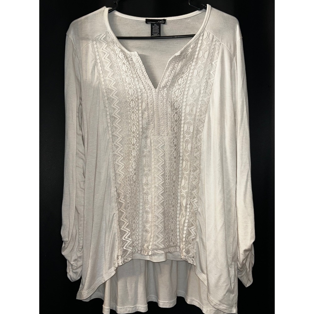 RXB Marshmallow White Lace Inset High Low Roll Tab Sleeve Top XL